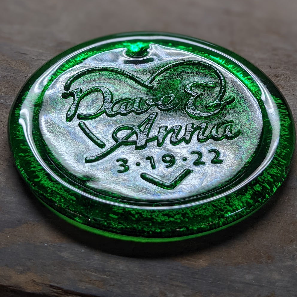 Suncatcher with wedding text.